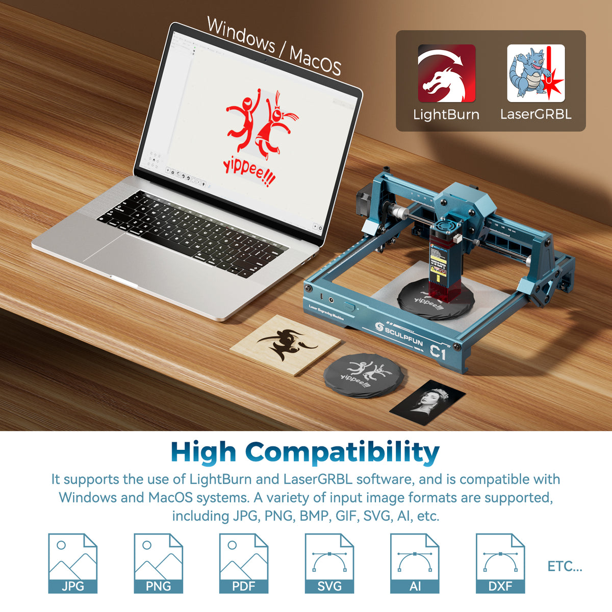 Sculpfun C1 3W Mini Portable Diode Laser Engraver 150x130mm | Portable and compact design.