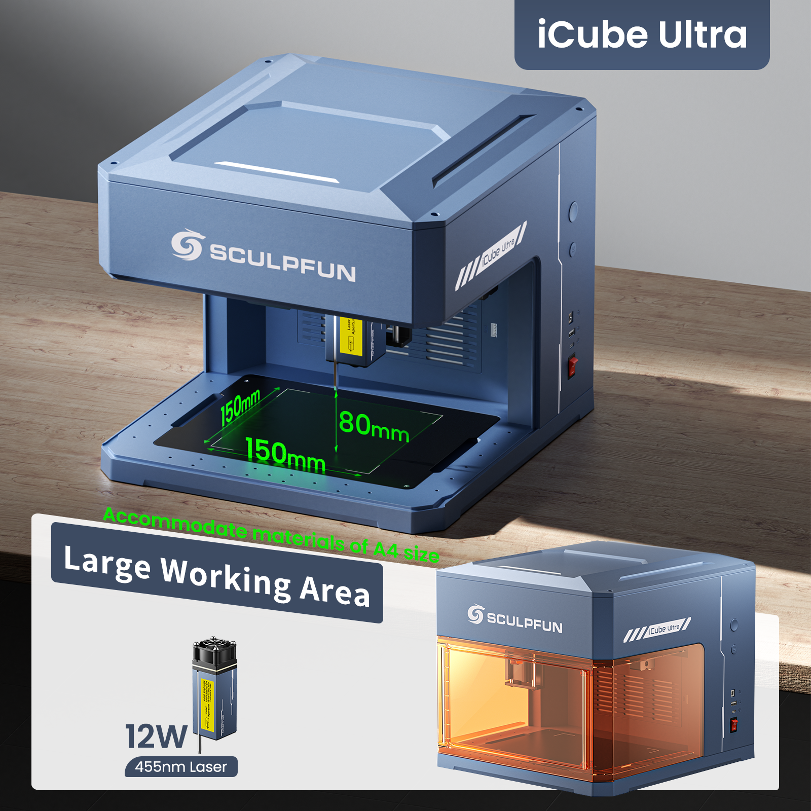 Sculpfun iCube Ultra: Flagship Portable Dual Laser Module Switching En