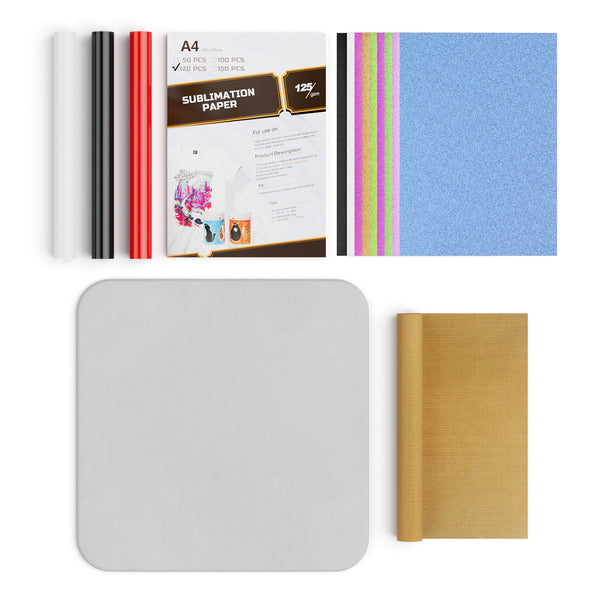 Sublimation Paper 8.5x11 Inch 120 Sheets + Heat Transfer Paper for Inkjet & Laserjet Printer (10 Sheets 8.5x11 light color + 10 Sheets 8.5x11 dark color）+30*100cm brown high temperature cloth roll + Pad